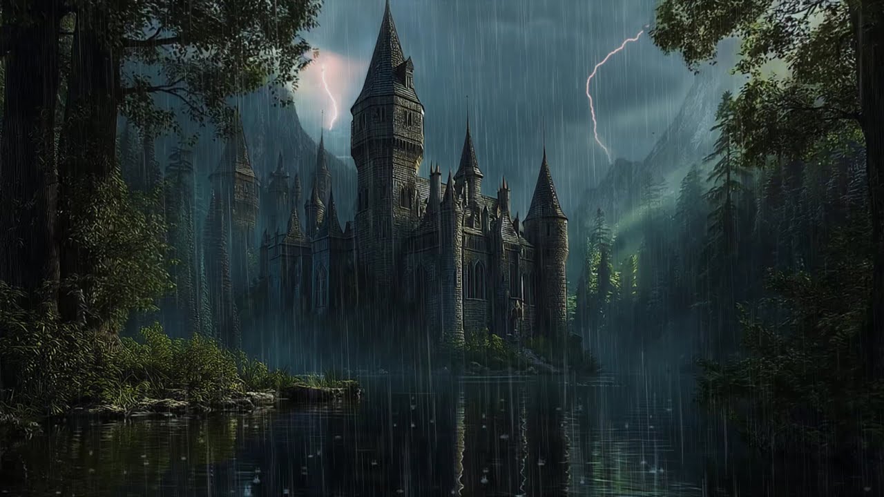 Find Restful Nights with Rain In Dark Gothic Castle  🏰 Find Comfort in the Tranquil Rain Thunder
