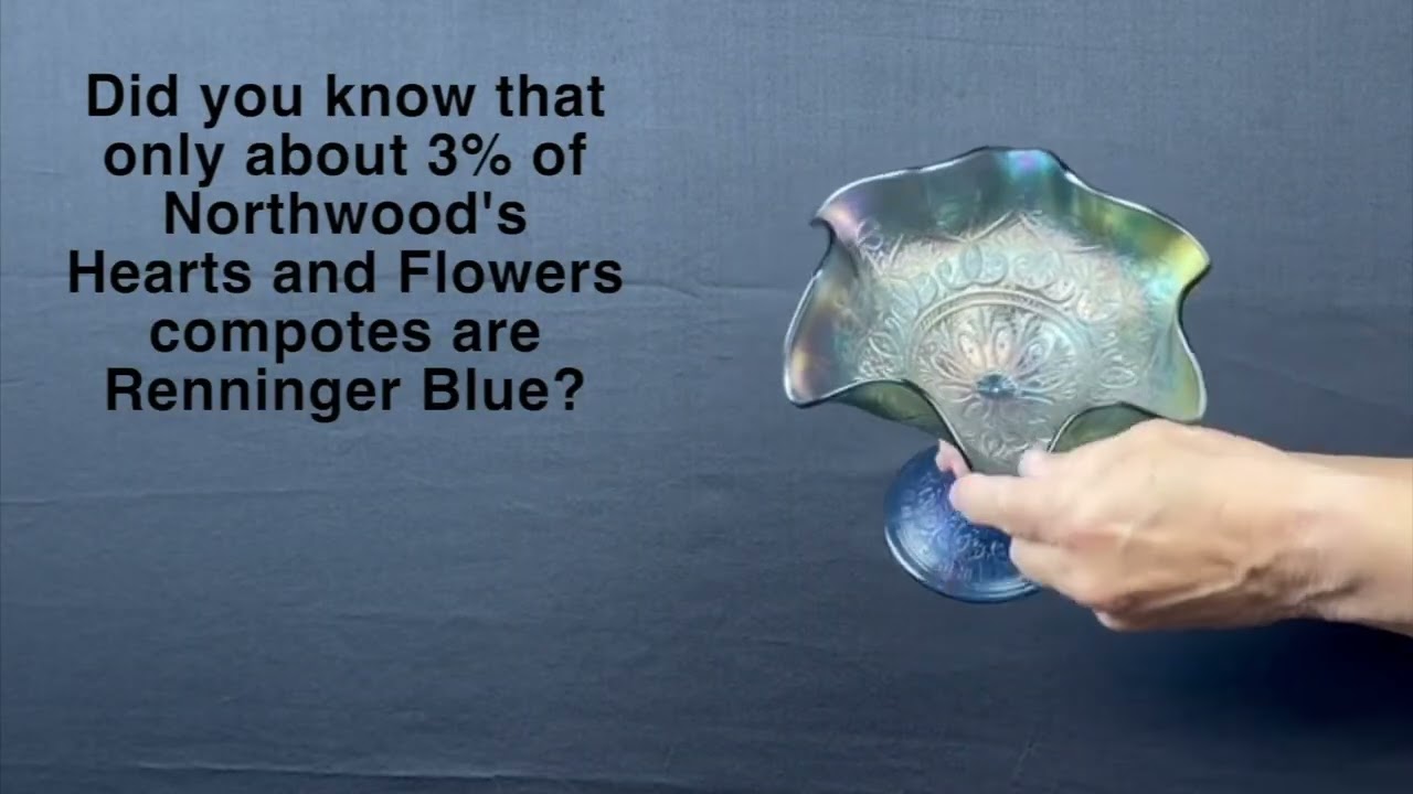 Northwood Hearts and Flowers ruffled compote Renninger Blue #carnivalglass #iridescent #antique