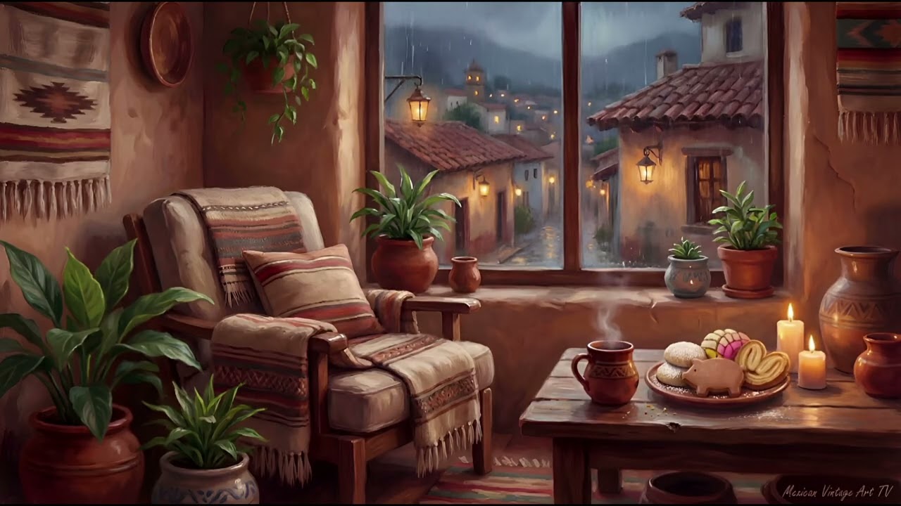 Cozy Mexican Cafecito on a Rainy Night | Lluvia y Café en una Sala Mexicana | Art for TV