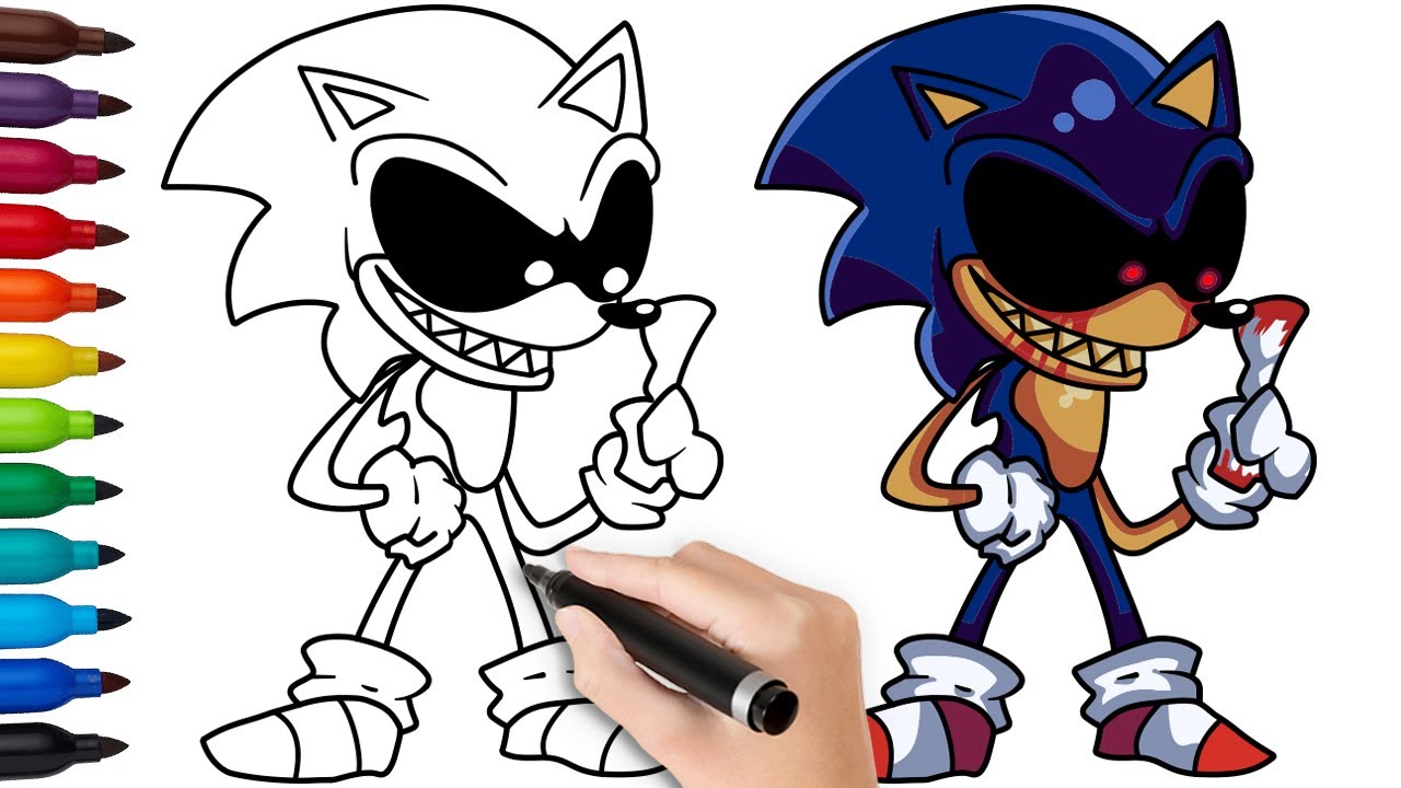 HOW TO DRAW SONIC EXE HALLOWEEN | Friday Night Funkin (FNF) - (Draw & Color)