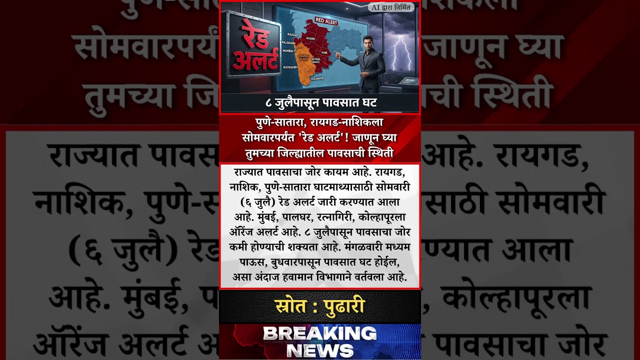 पुणे-सातारा, रायगड-नाशिकला सोमवारपर्यंत 'रेड अलर्ट'! जाणून घ्या तुमच्या जिल्ह्यातील पावसाची स्थिती