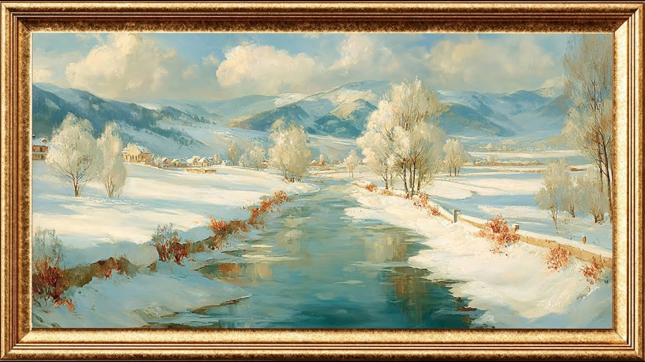 Stream in the snow | Classic Oil Painting Display | Timeless Art for TV (3 Hours)