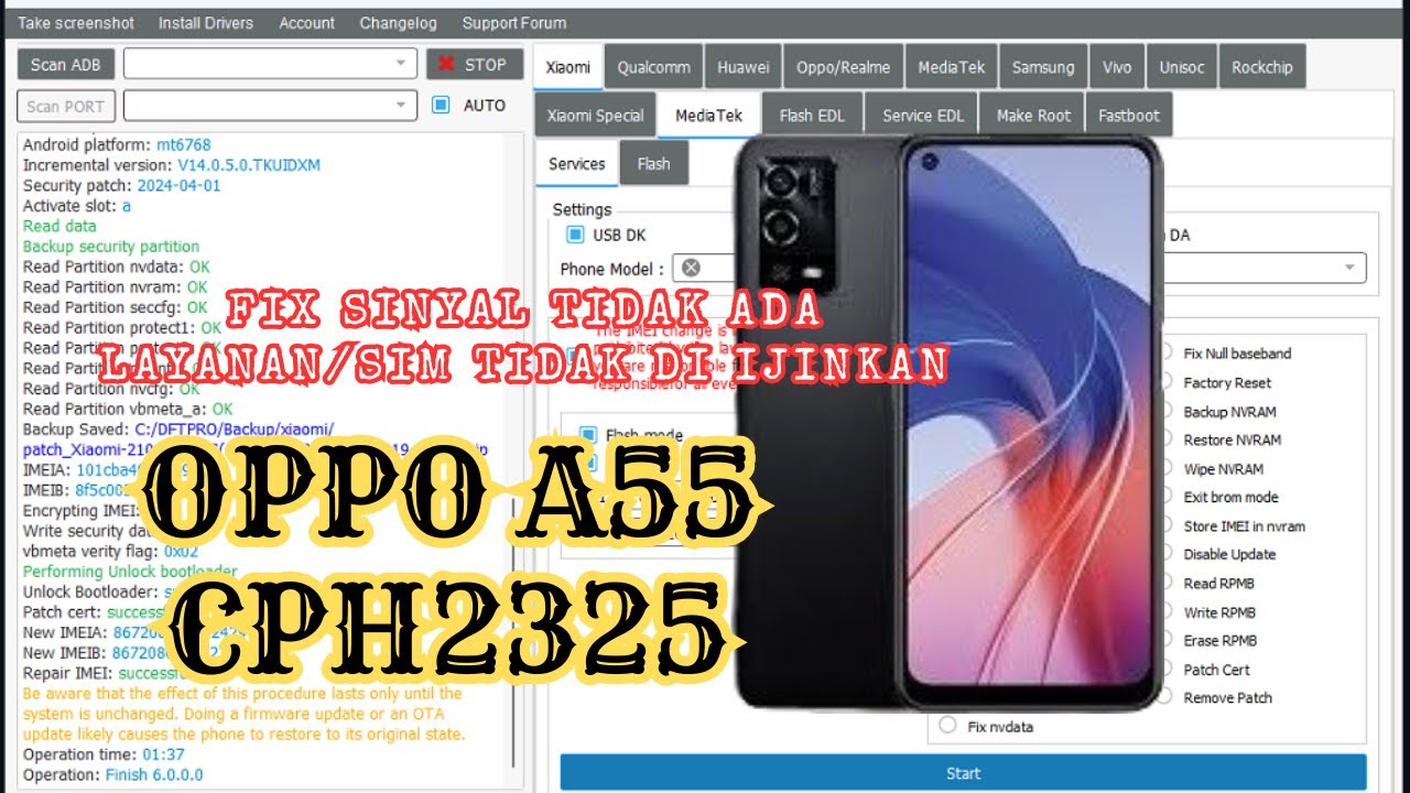 OPPO A55 CPH2325 REPAIR IMEI ( SIM TIDAK DI IJINKAN ) TIDAK ADA LAYANAN