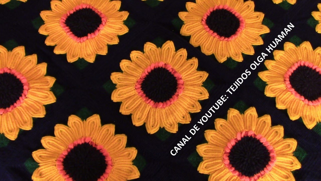 Cuadrado a crochet girasol de 16 pétalos para colchas, cubrecamas y cojines VIDEO 3
