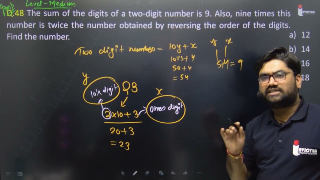 Q.48 The sum of the digits of a two-digit number is 9. Also, nine times this number is twice the
