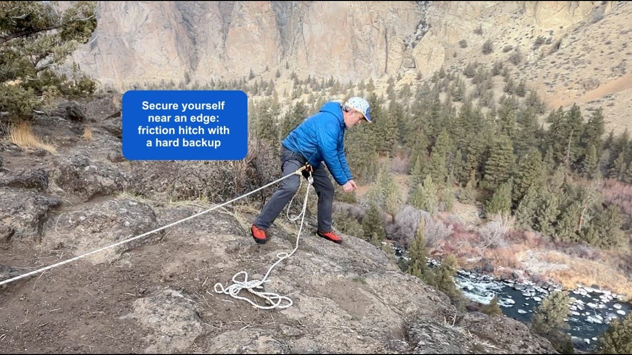 Safety near a cliff edge - friction hitch with hard backup
