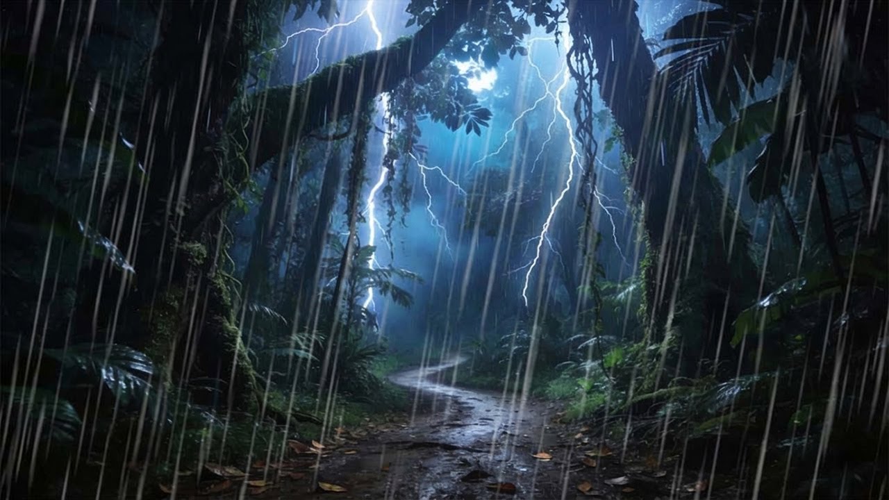Heavy Rain in a Dark Forest 🌧️ | Sleep, Relax, Footsteps & Thunder ASMR