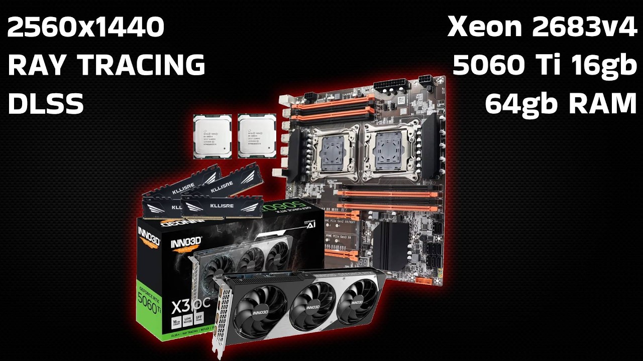 2 Xeon 2683 v4 com uma 5060 ti 16gb rodando 10 jogos em 2.5k