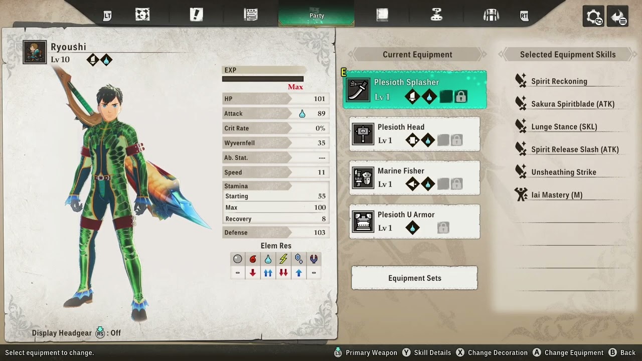 Plesioth/Green Plesioth armor, weapons, and skills overview -Monster Hunter Stories 3 Demo-
