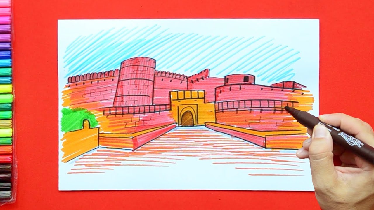 How to draw Red Fort, Agra