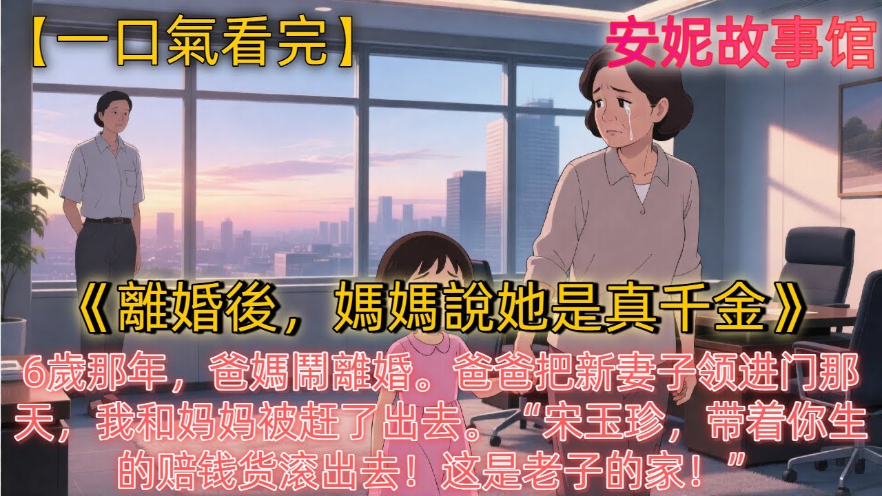《離婚後，媽媽說她是真千金》6歲那年，爸媽鬧離婚。 爸爸把新妻子领进门那天，我和妈妈被赶了出去。 “宋玉珍，带着你生的赔钱货滚出去！这是老子的家！”