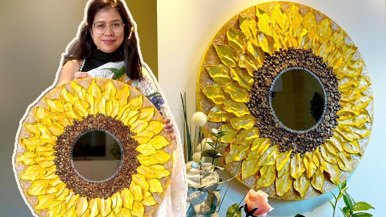 DIY Sunflower Mirror Wall Art with clay | Step-by-Step Tutorial
