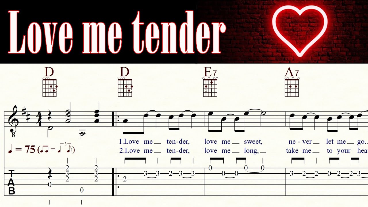 LOVE ME TENDER | ELVIS | Chords, Melody & Lyrics | TAB & Sheet music | Guitar Lesson | Tutorial