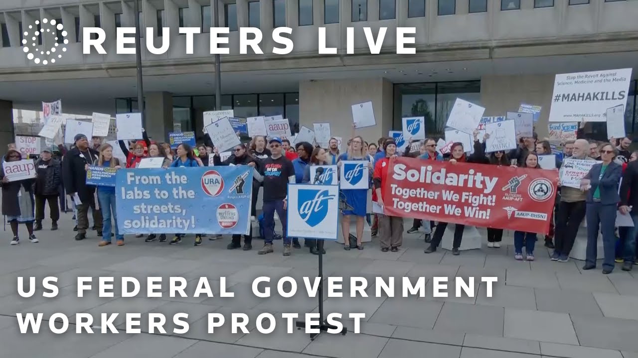 LIVE: US government employee unions protest outside HHS