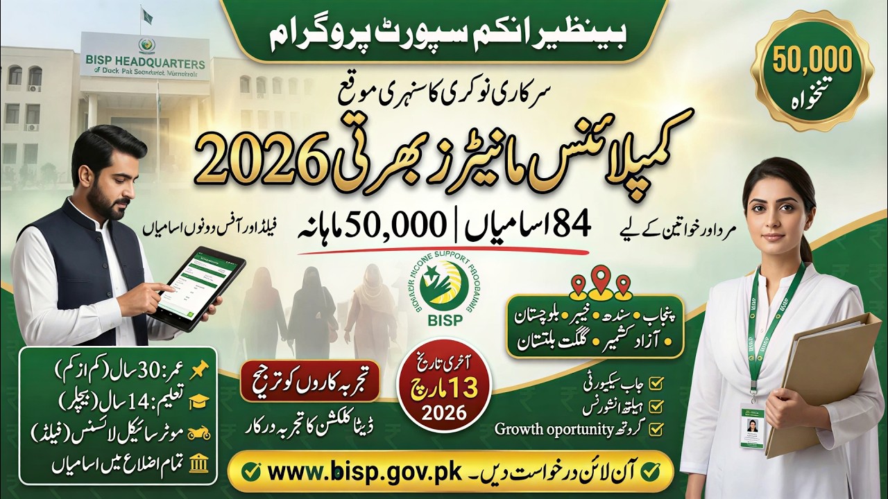 BISP Jobs 2026 | Benazir Income Support Programme Jobs 2026 | Compliance Monitor Jobs
