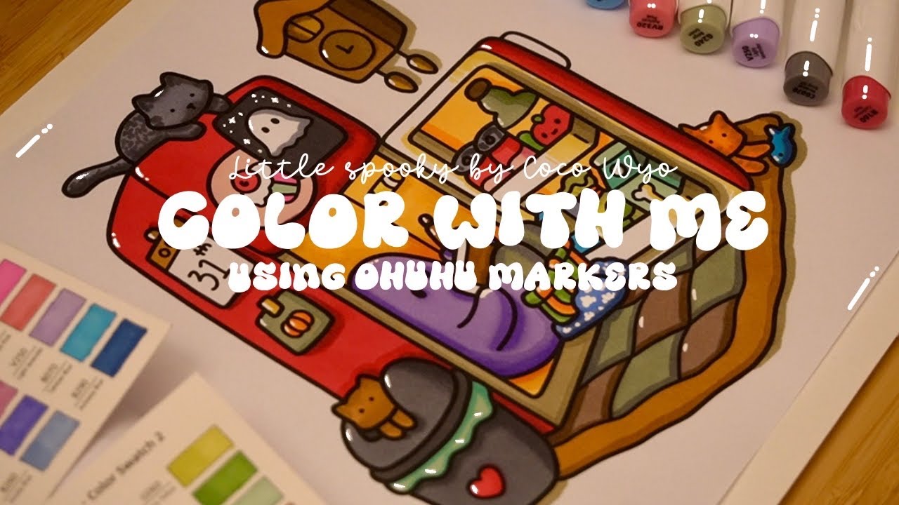 Color with me (ASMR) 👻✏️ 'Little Spooky' by Coco Wyo using Ohuhu markers 🌱 #adultcoloring #asmr