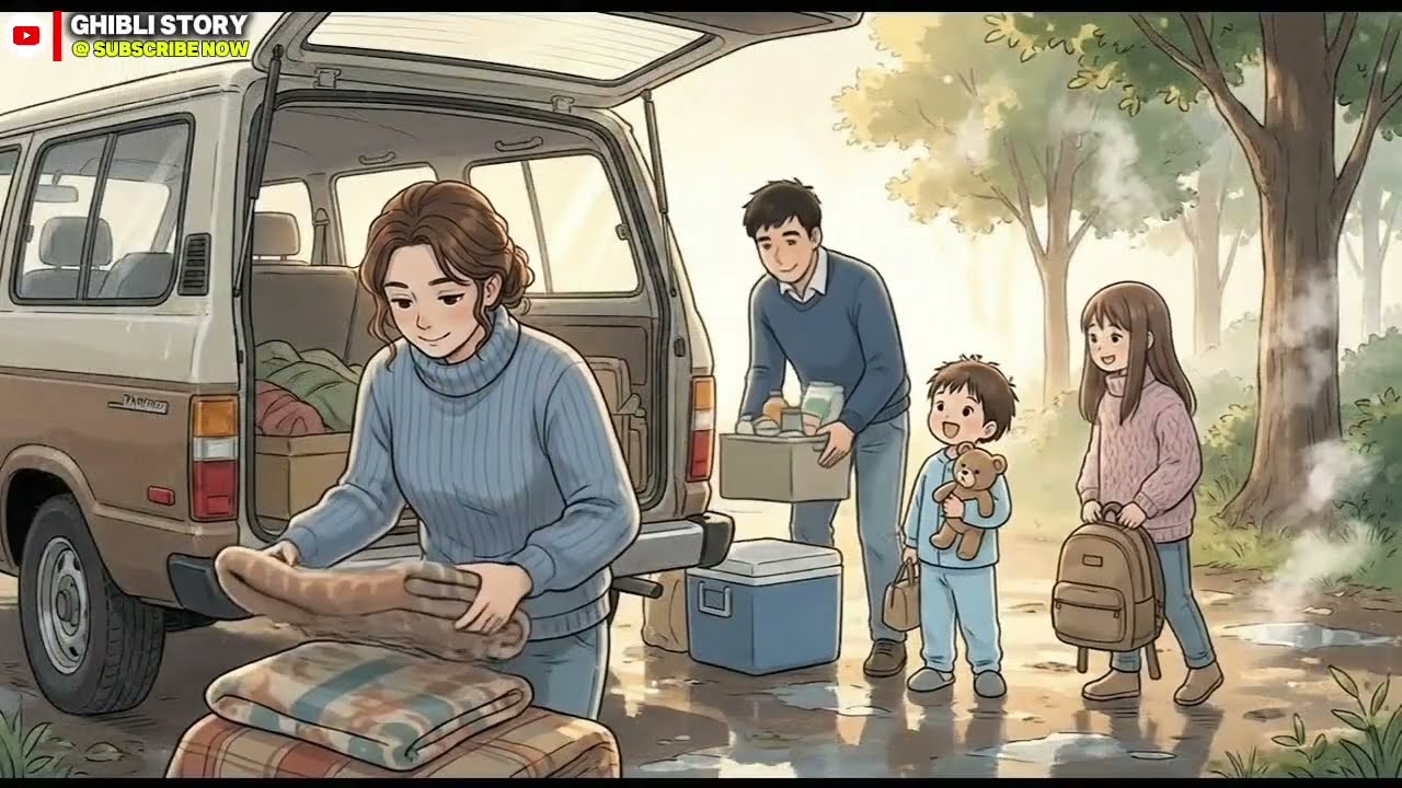 Family Road Trip Overnight in the Car During Rainy Season | Studio Ghibli Style