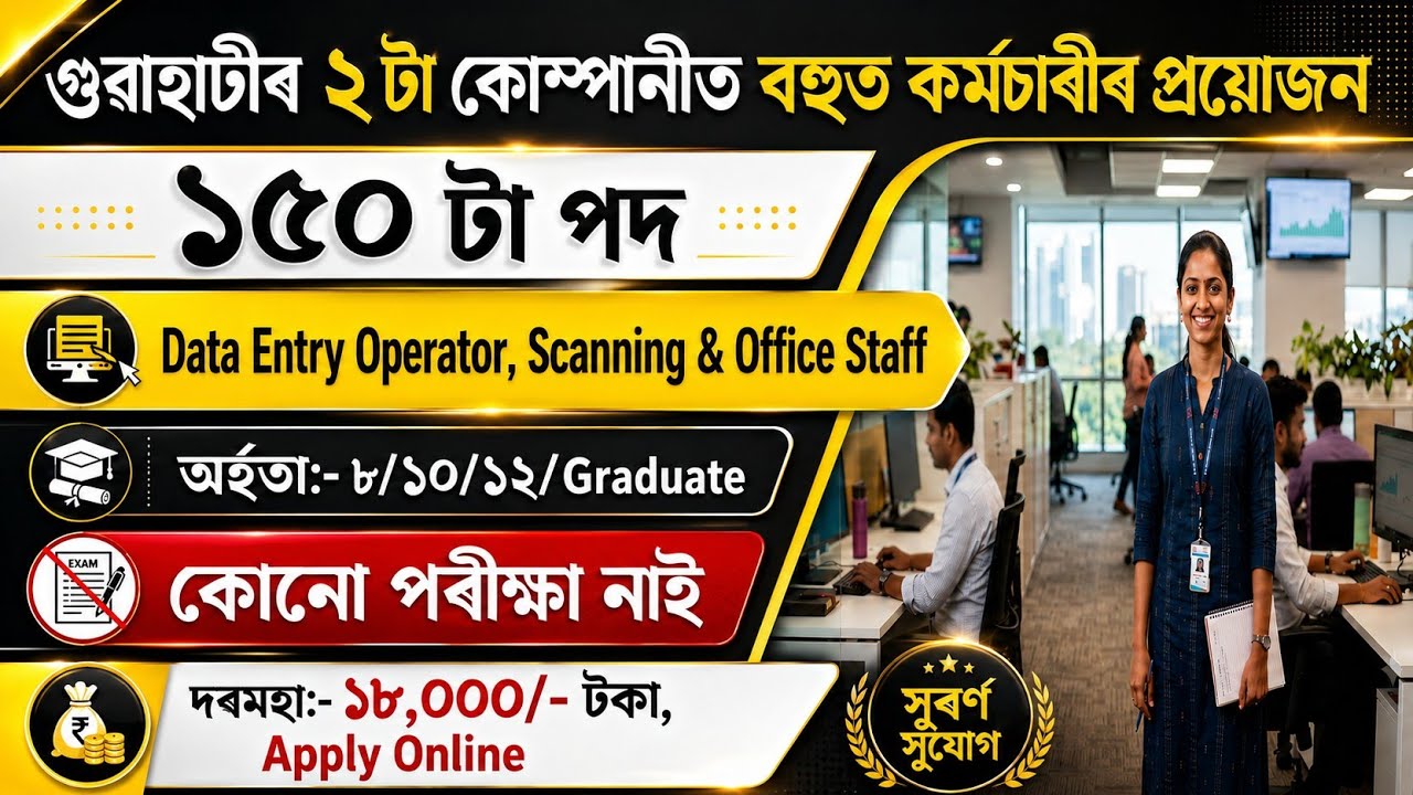 নতুন কৰ্মচাৰী প্ৰয়োজন।experience নালাগে | new Vacancy Guwahati 2026 | Assam new Job Vacancy 2026