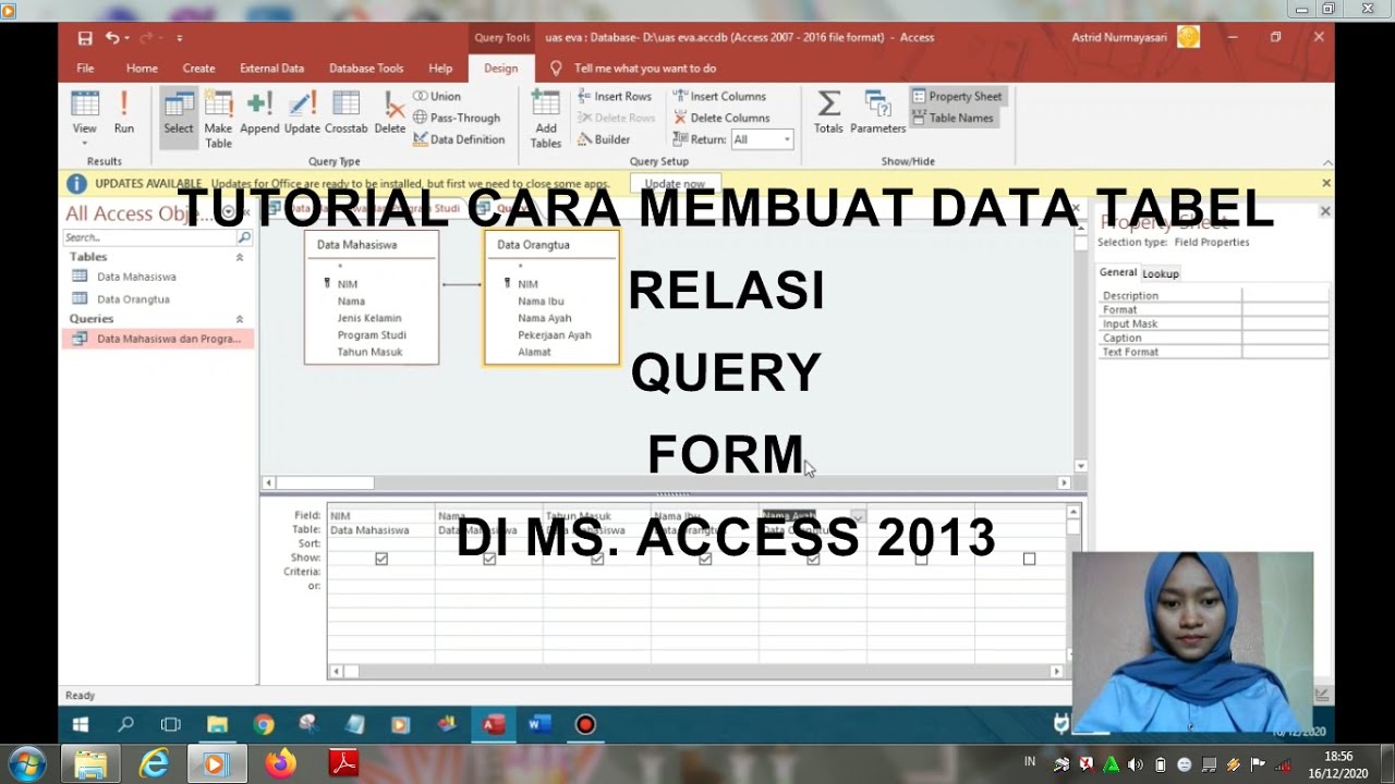 TUTORIAL CARA MEMBUAT TABEL, RELASI, QUERY, DAN FORM DI MS  ACCESS