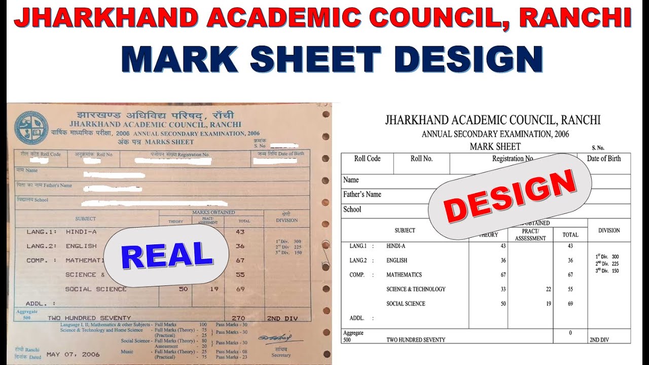 JHARKHAND BOARD MARK SHEET DESIGN 2006 | ACADEMIC COUNCIL RANCHI MARK SHEET DESIGN | MS WORD |