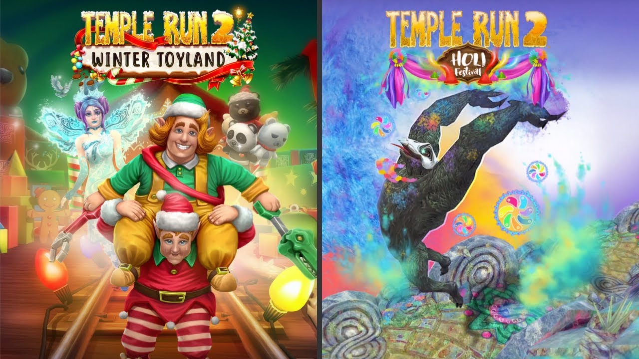 Temple Run 2 🎅 WINTER TOYLAND, Unlock The Elf duo WINKY and PIP! VS HOLI FESTIVAL Map!