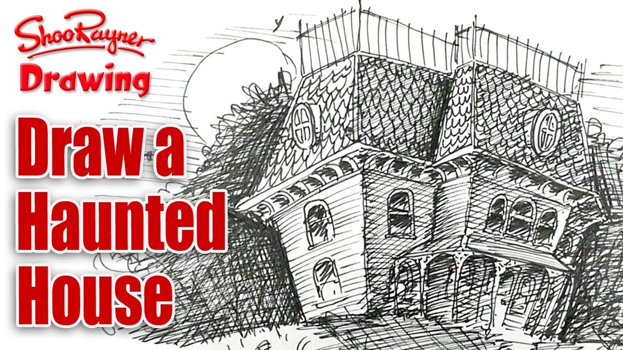 How to draw a Haunted House - spoken tutorial for Halloween!