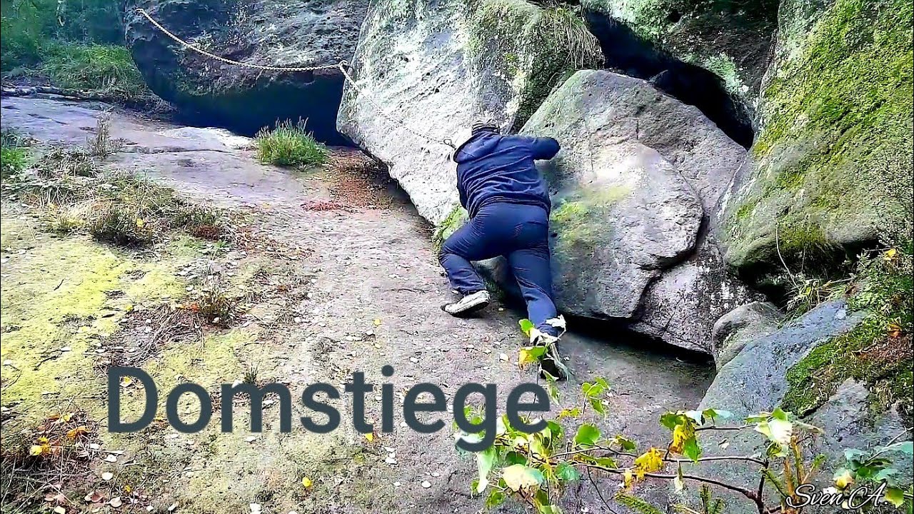 Domstiege Affensteine Sächsische Schweiz Versteckte Stiege mit Seil Abstieg Elbsandsteingebirge