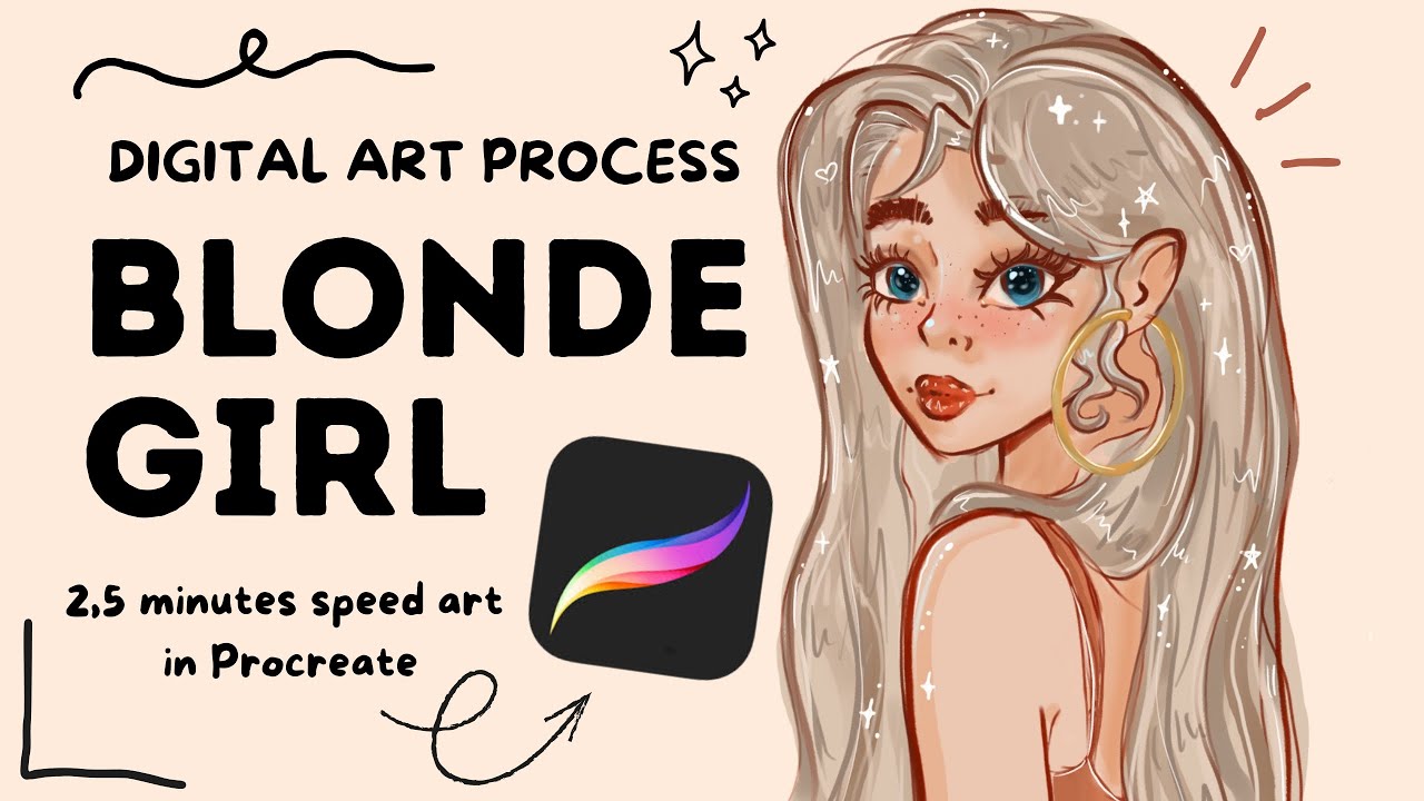 Blonde Cute Girl art process - My first digital drawing(time-lapse)