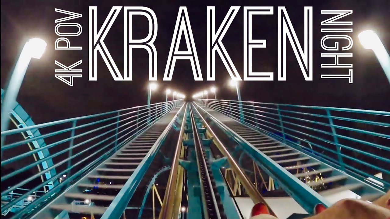 [4K] KRAKEN @ NIGHT / Sea World Orlando / Front Row POV