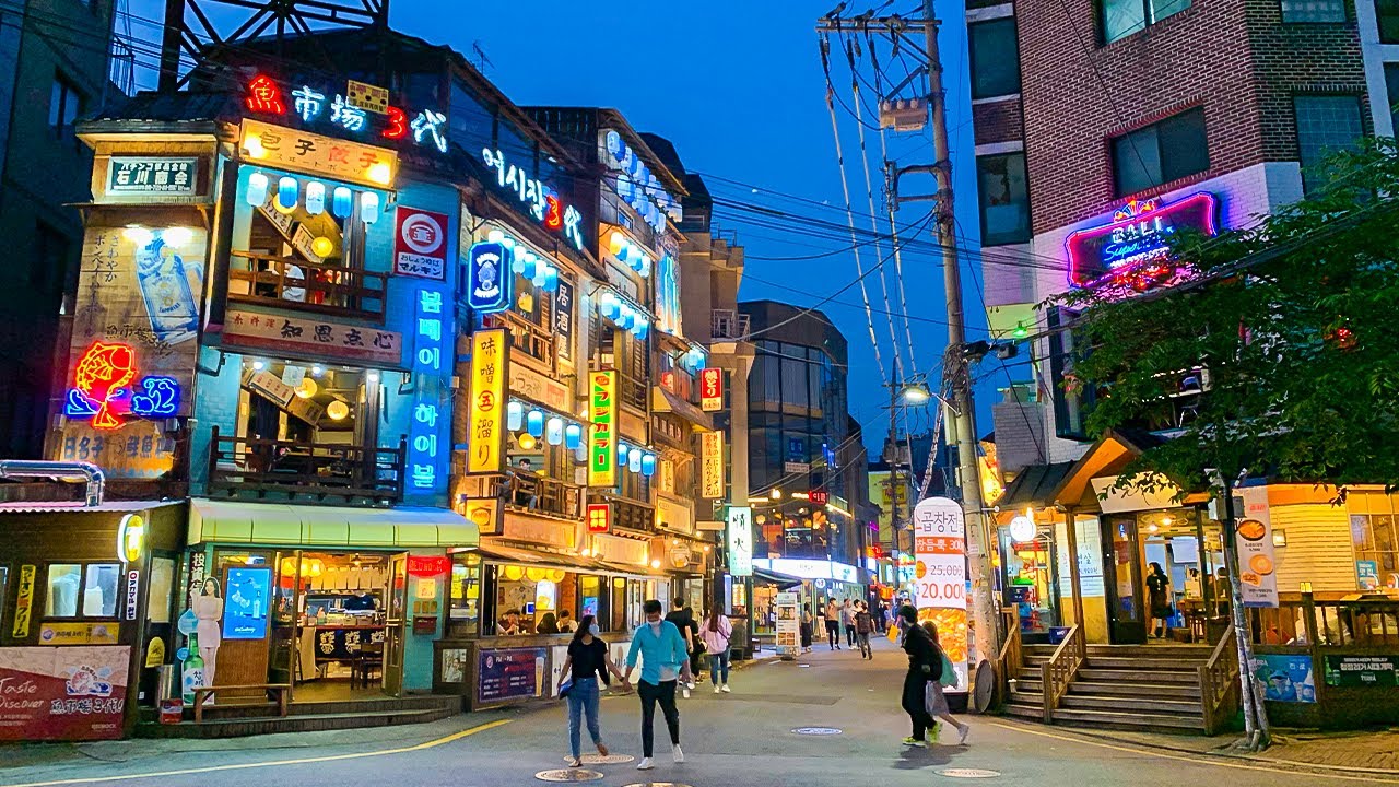 [4K] Saturday Night View of Hapjeong and Sangsu in Mapo-gu Seoul Korea 토요일밤 서울 마포구 상수동과 합정동의 골목 풍경
