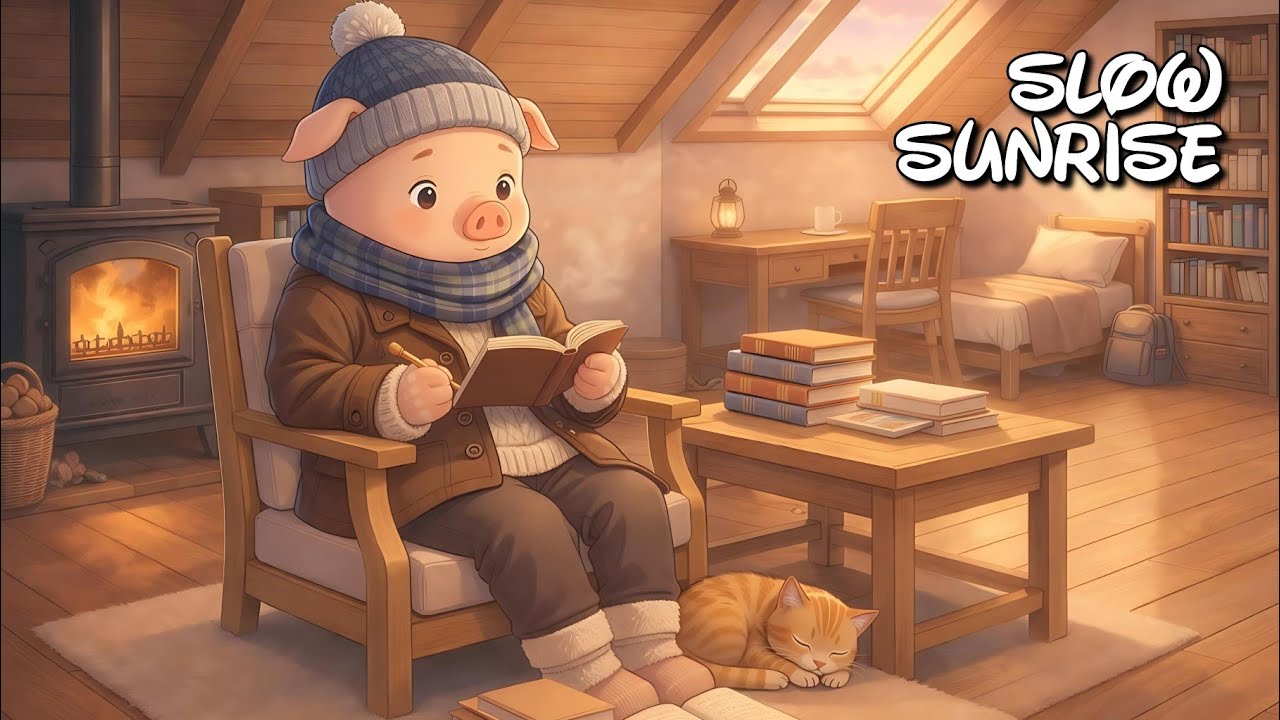 Slow Sunrise Morning 🌄 Pig & Cozy Lofi Beats | Relax Mood (3 Hours)