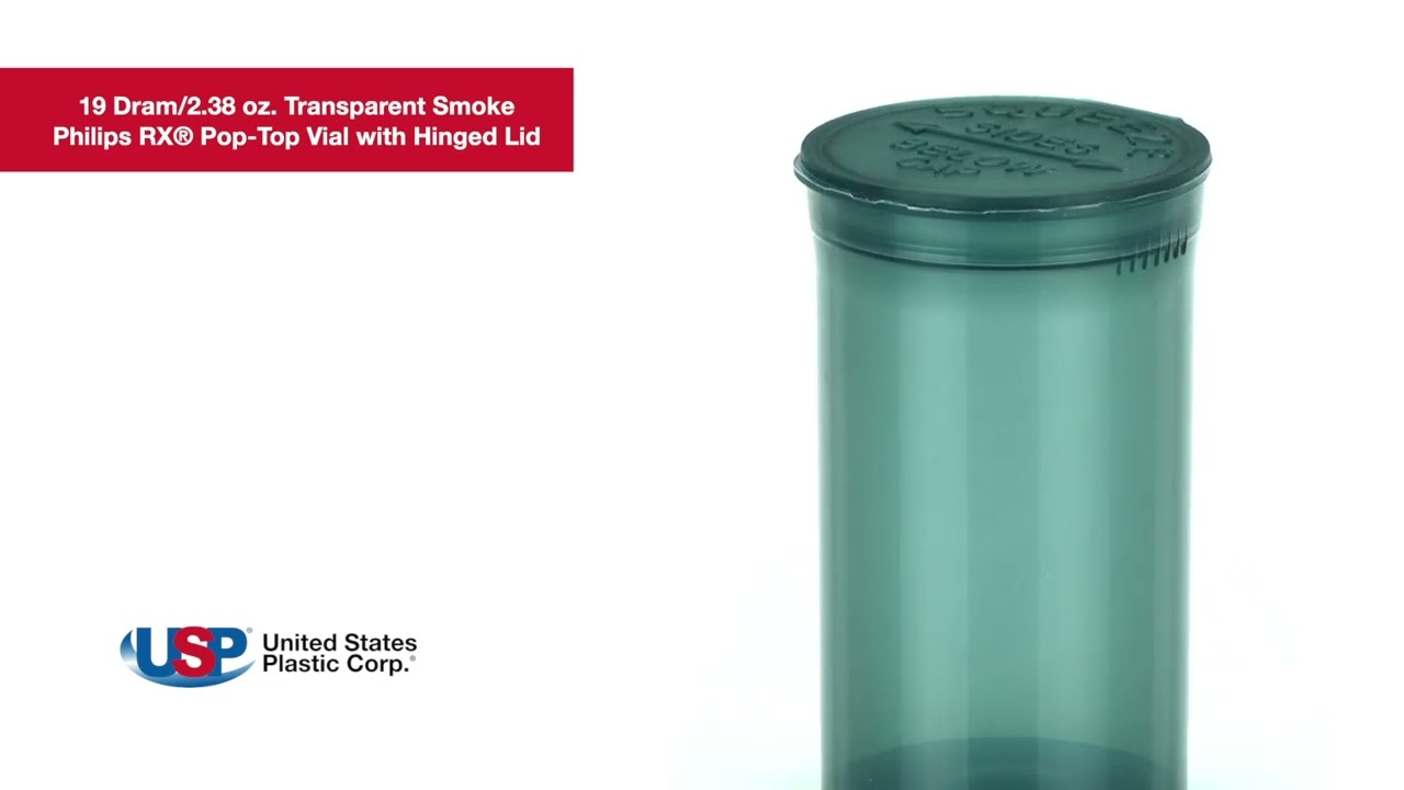 19 Dram Transparent Smoke Philips RX&reg; Pop-Top Vial with Hinged Lid | U.S. Plastic Corporation&reg;