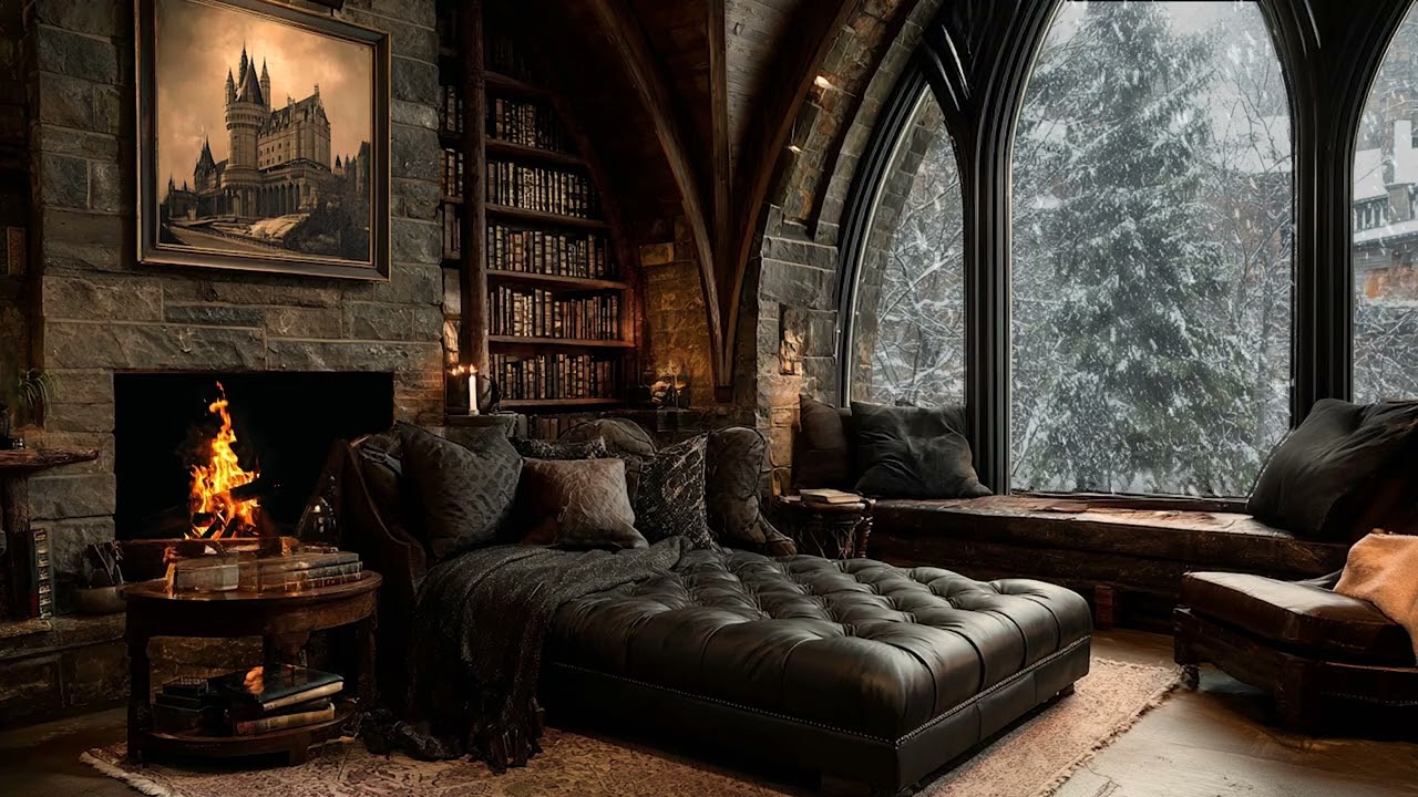 Winter Piano Room | Intimate Piano Music in a Warm Bedroom During Heavy Snowfall at Night