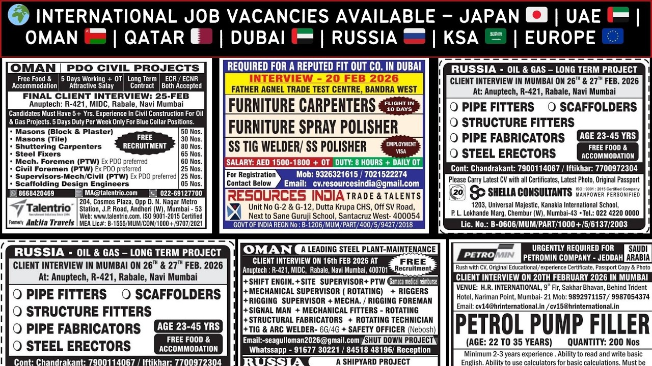 JOBS AVAILABLE JAPAN 🇯🇵 | UAE 🇦🇪 | OMAN 🇴🇲 | QATAR 🇶🇦 | DUBAI 🇦🇪 | RUSSIA 🇷🇺 | KSA 🇸🇦 | EUROPE 🇪🇺