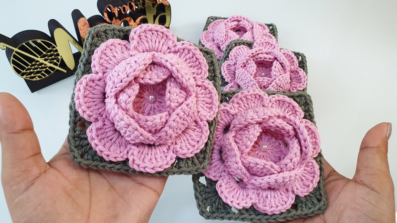 Flor Roseta Aberta, passo a passo ,flor de croche.