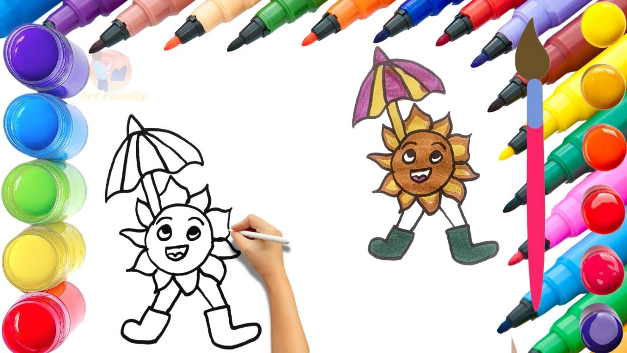 How To Draw cute Sunflower Drawing, Painting & Coloring For Kids and Toddlers_ Child Art 🐋🌈🎨