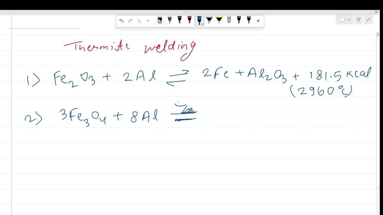 chemical equation occurring during Thermite welding