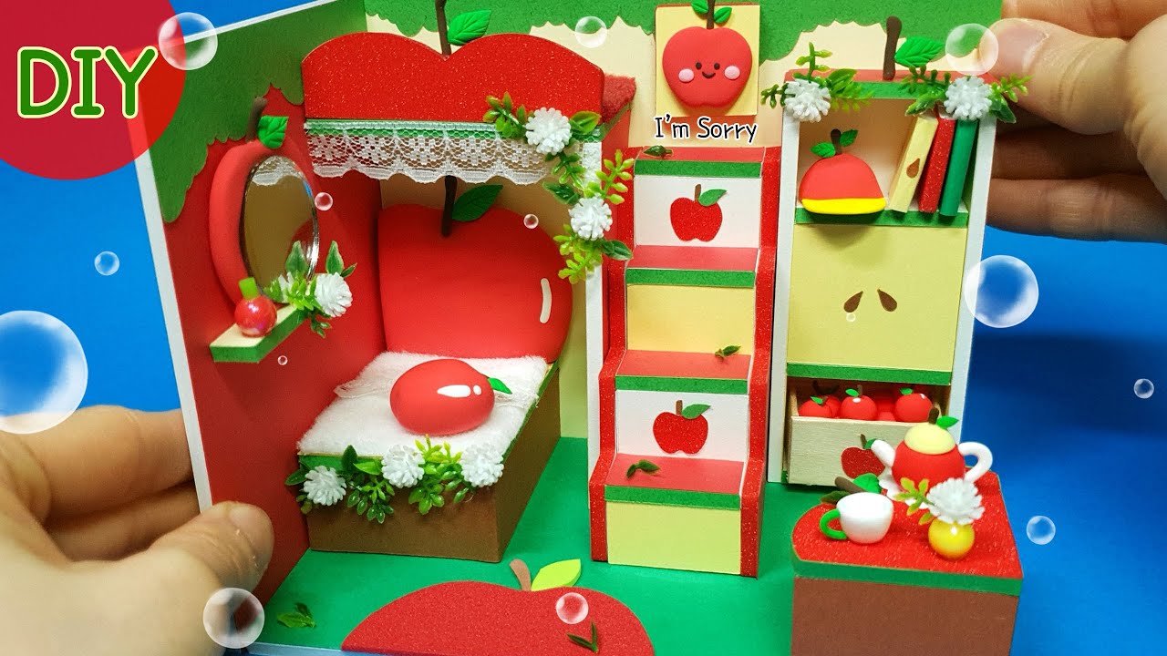 DIY Miniature Dollhouse -  Apple room decor ! Red Red apple ~