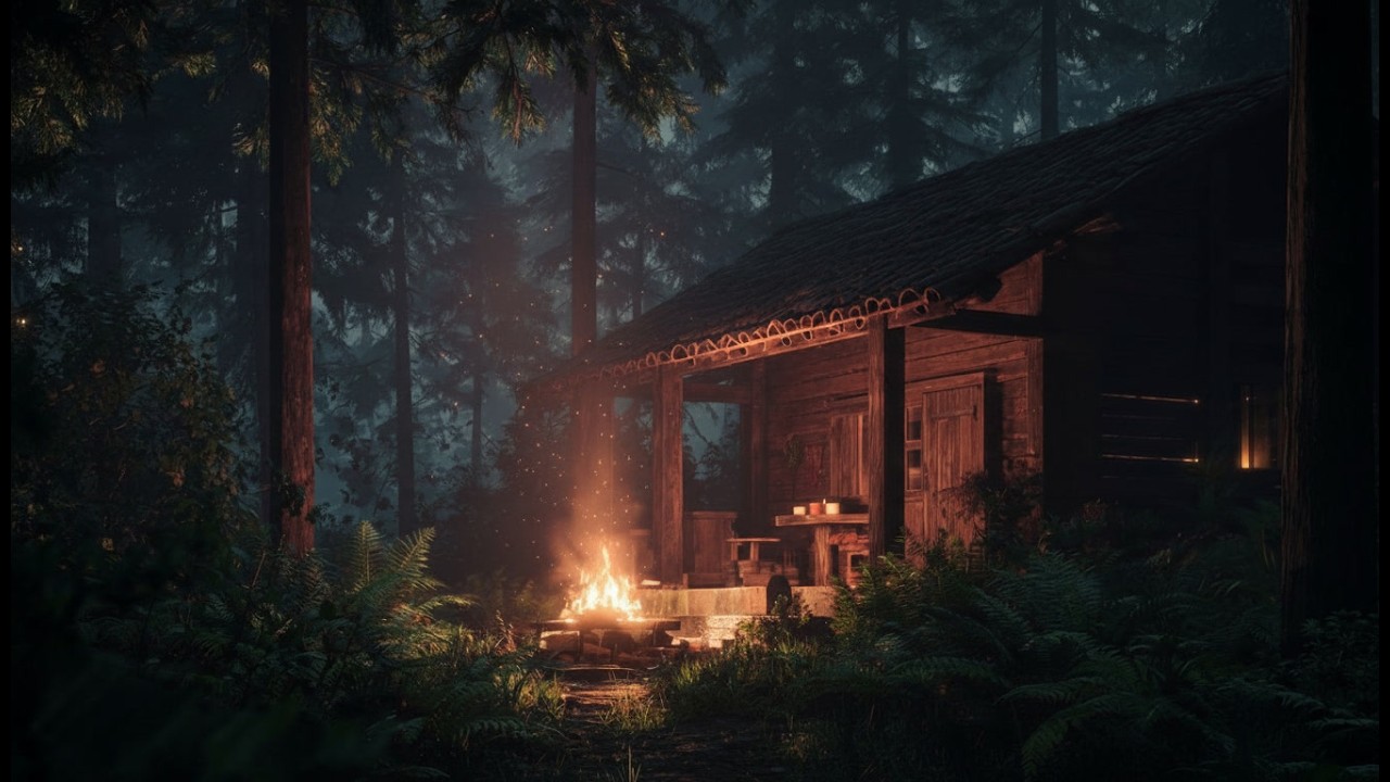 Forest Cabin Campfire Night | Nature Sounds for Sleep (No Music)
