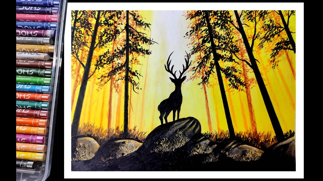 Oil Pastel Forest Scenery Drawing // Forest Scenery with Oil Pastel step by step
