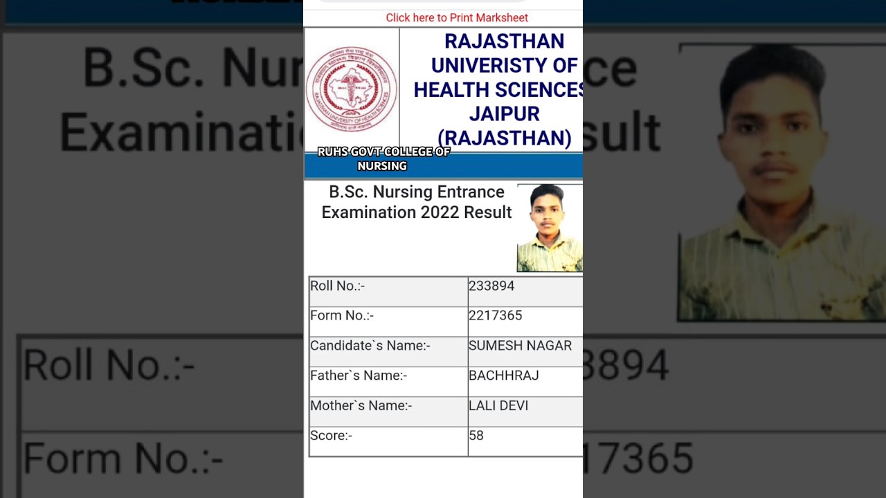 RUHS BSC NURSING RESULT 2024 ||RUHS CUT OFF BSC NURSING 2025 || GCON BHILWARA || #bscnurshing