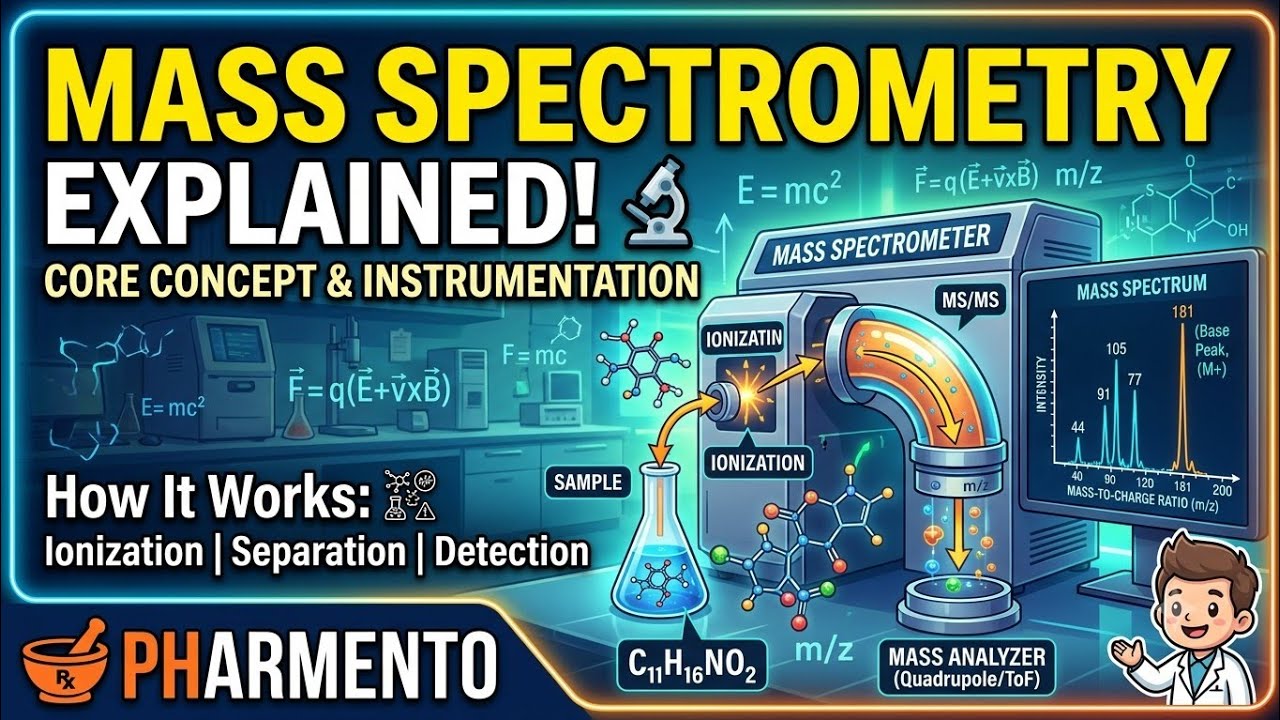 Mass Spectroscopy Complete Explanation | Principle Instrumentation & Fragmentation | GPAT/NIPER 2026