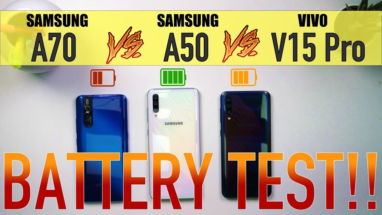 Samsung A70 vs Samsung A50 vs V15 Pro: Battery Charging / Drain Test | PUBG Heating Test