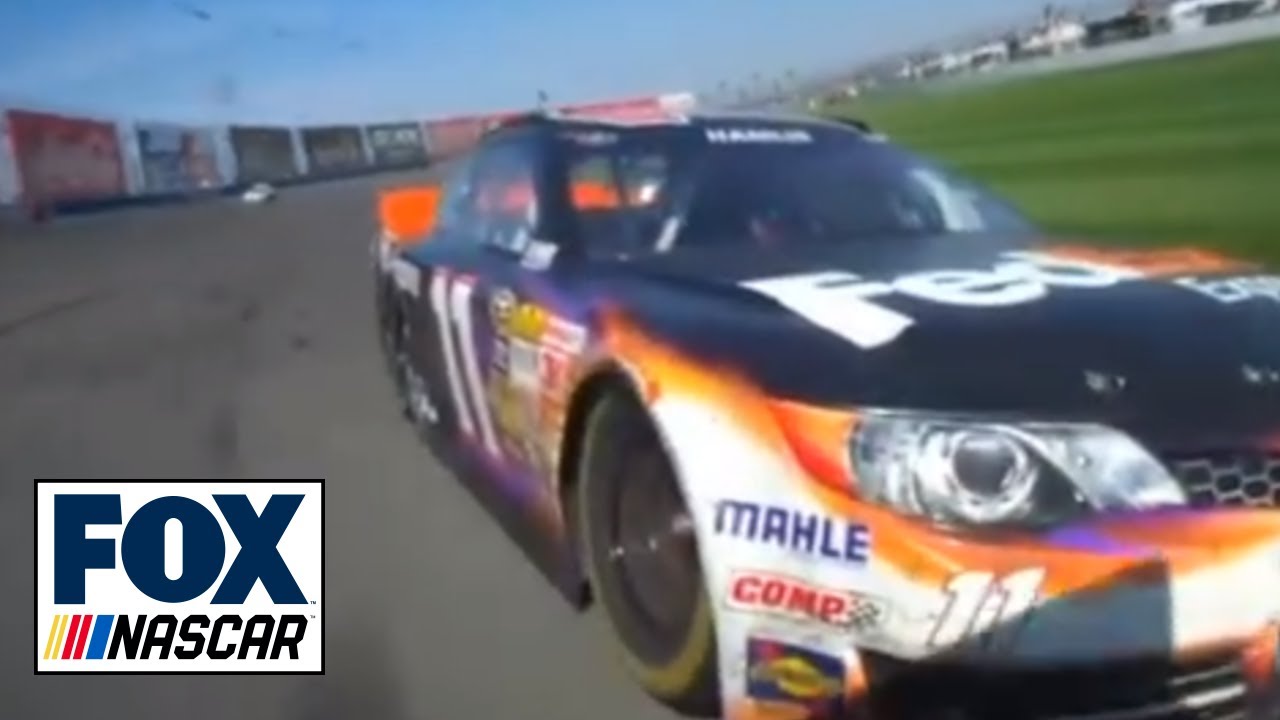 Last lap wreck between Logano and Hamlin at Auto Club 400