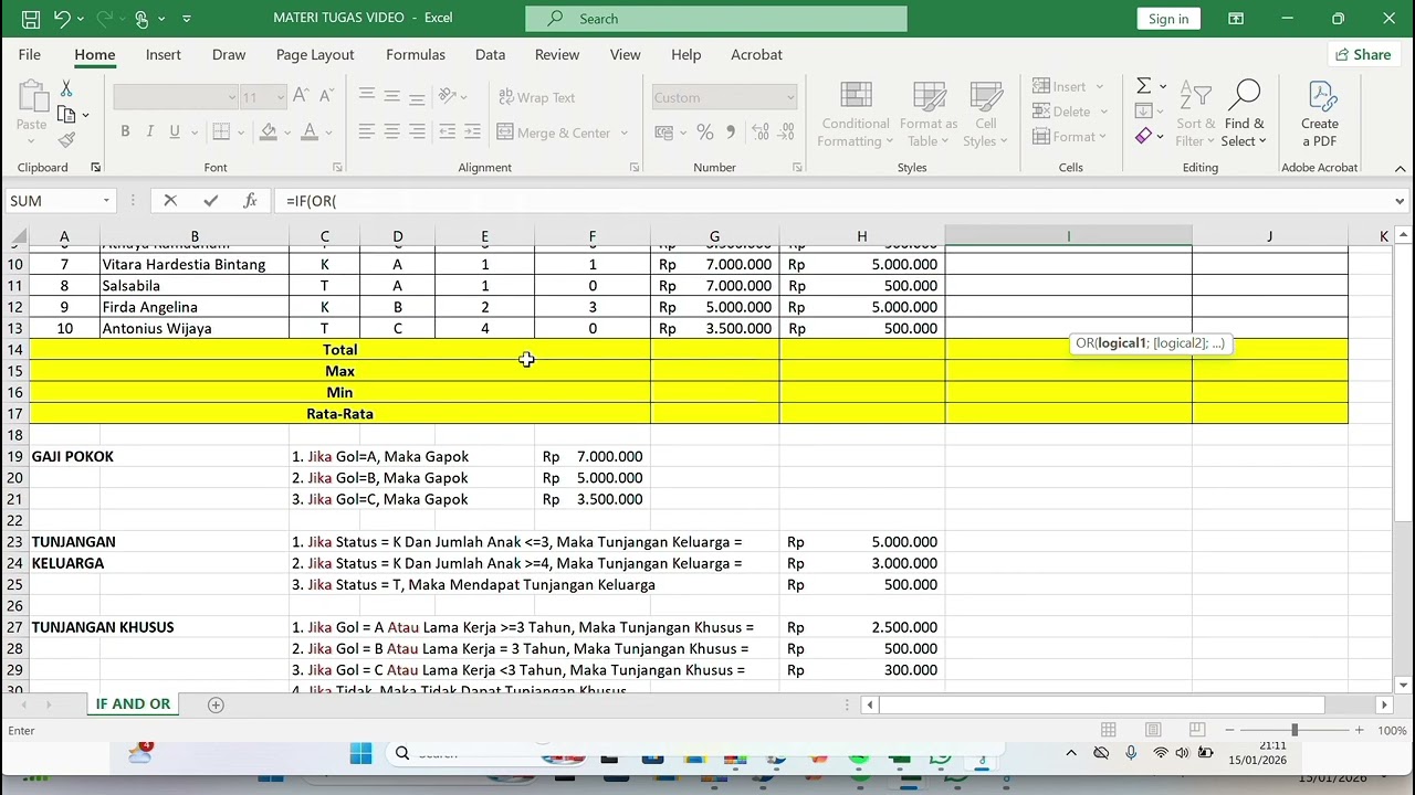 Cara penggunaan rumus IF, IF AND, IF OR