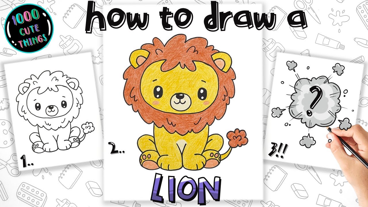 HOW to DRAW a CUTE LION (cartoon style, easy and fast).
