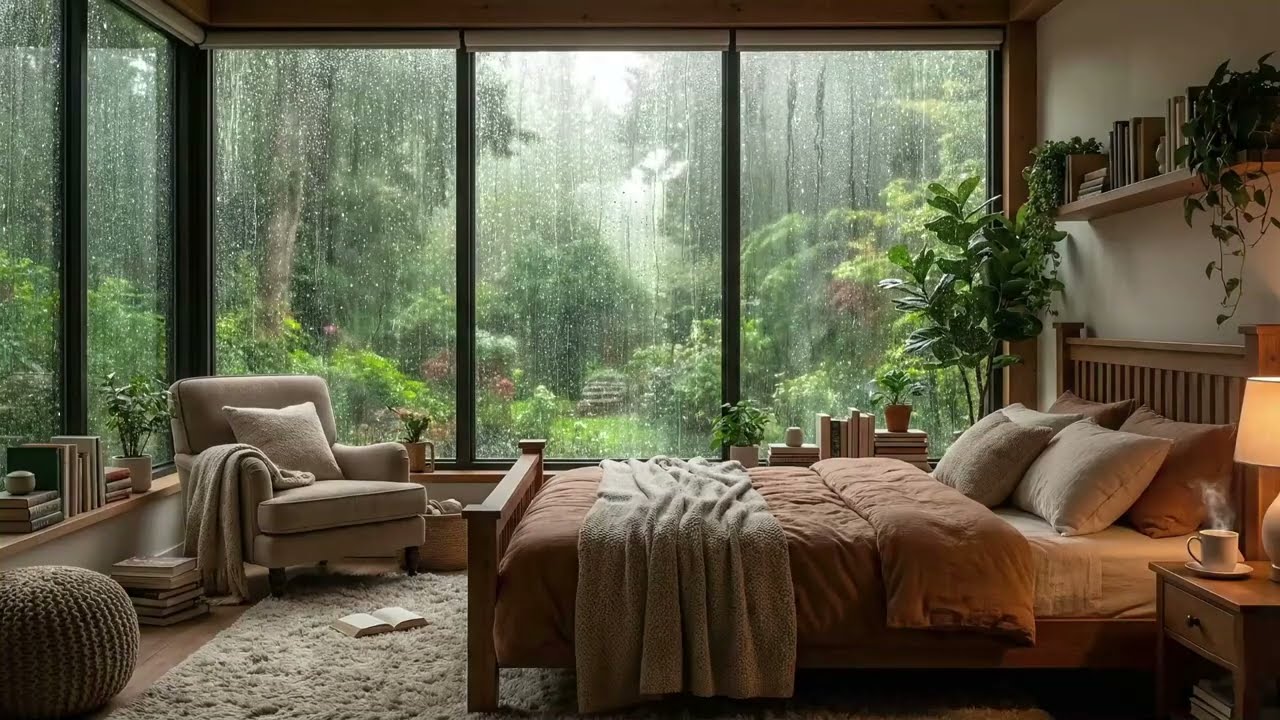 Cozy Bedroom Rain on Window 🌧️ for Sleep & Deep Relaxation | Peaceful Rain Ambience (No Ads)