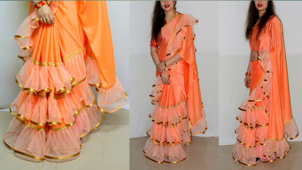 3 Layer Frill or Ruffle Saree with New Idea ऐसे बनाये 3 लेयर की फ्रिल साड़ी | Krishna Creation