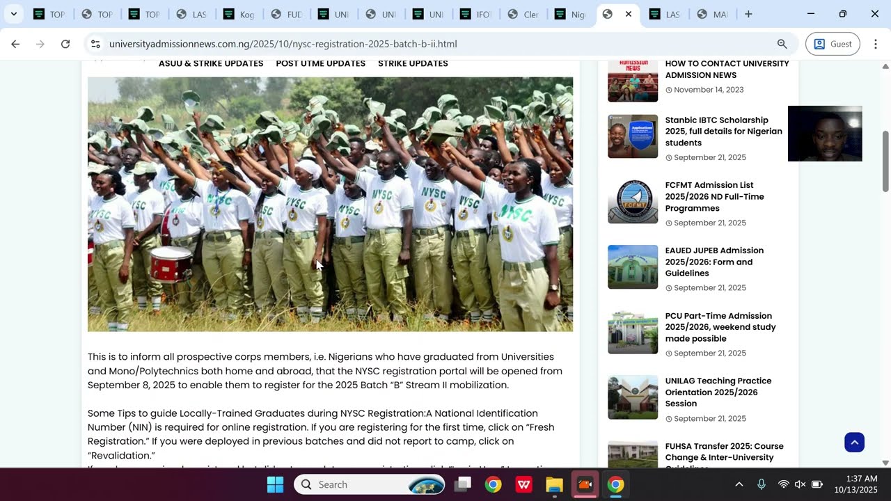 NYSC Registration 2025 Batch B II › Guidelines & Requirements