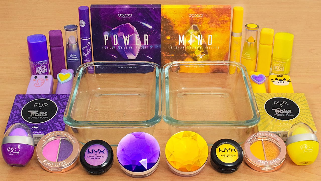 Purple vs Yellow - Mixing Makeup Eyeshadow Into Slime ASMR